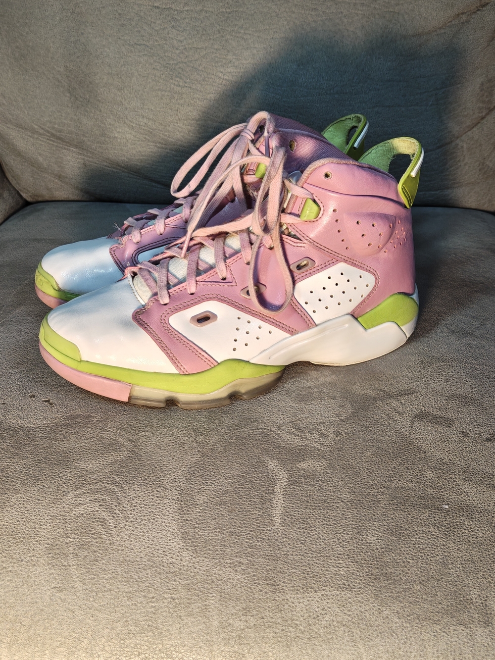 Jordan Kids High-Top Sneakers in Pink, White & Lime Green